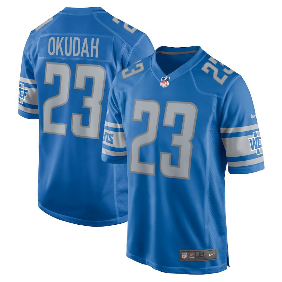Men Detroit Lions 23 Jeff Okudah Nike Blue Player Game NFL Jersey